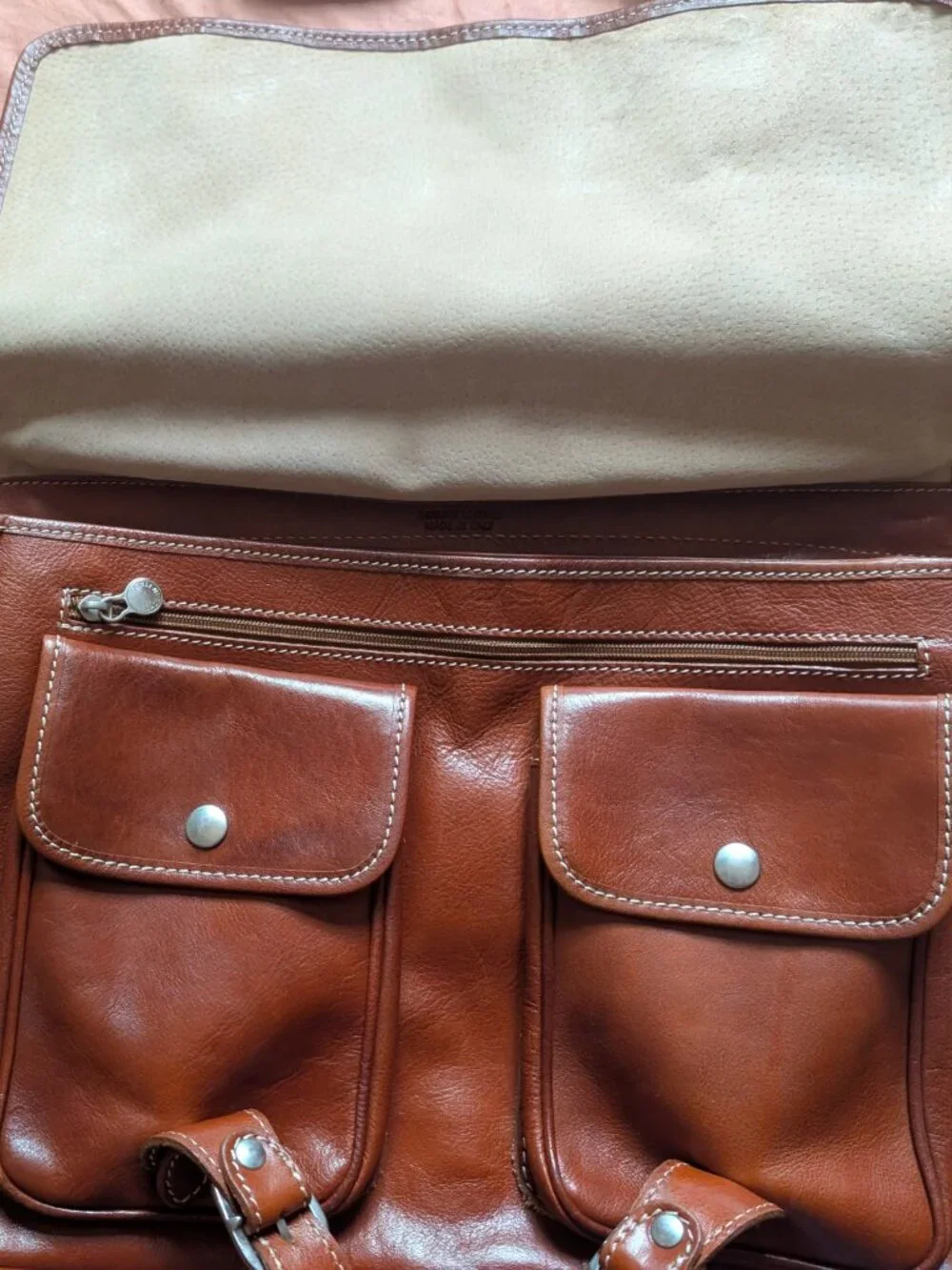 Sabani Firenze Messenger Bag Leather Handmade Italy Warm Brown